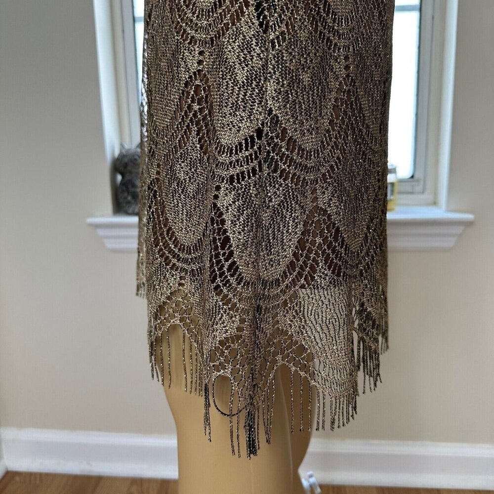 Dressbarn Shift Dress Size L/10 Shiny Brown Dark Lined Fringe Hem Sleeveless - Picture 9 of 15